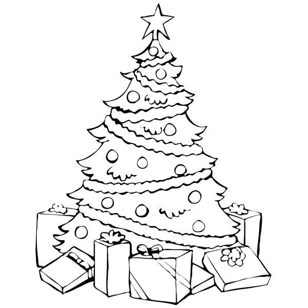 Kolorowanka choinka z mnóstwem prezentów